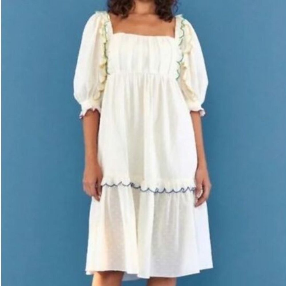 FARM Rio Off White Texture Midi Dress Size- S